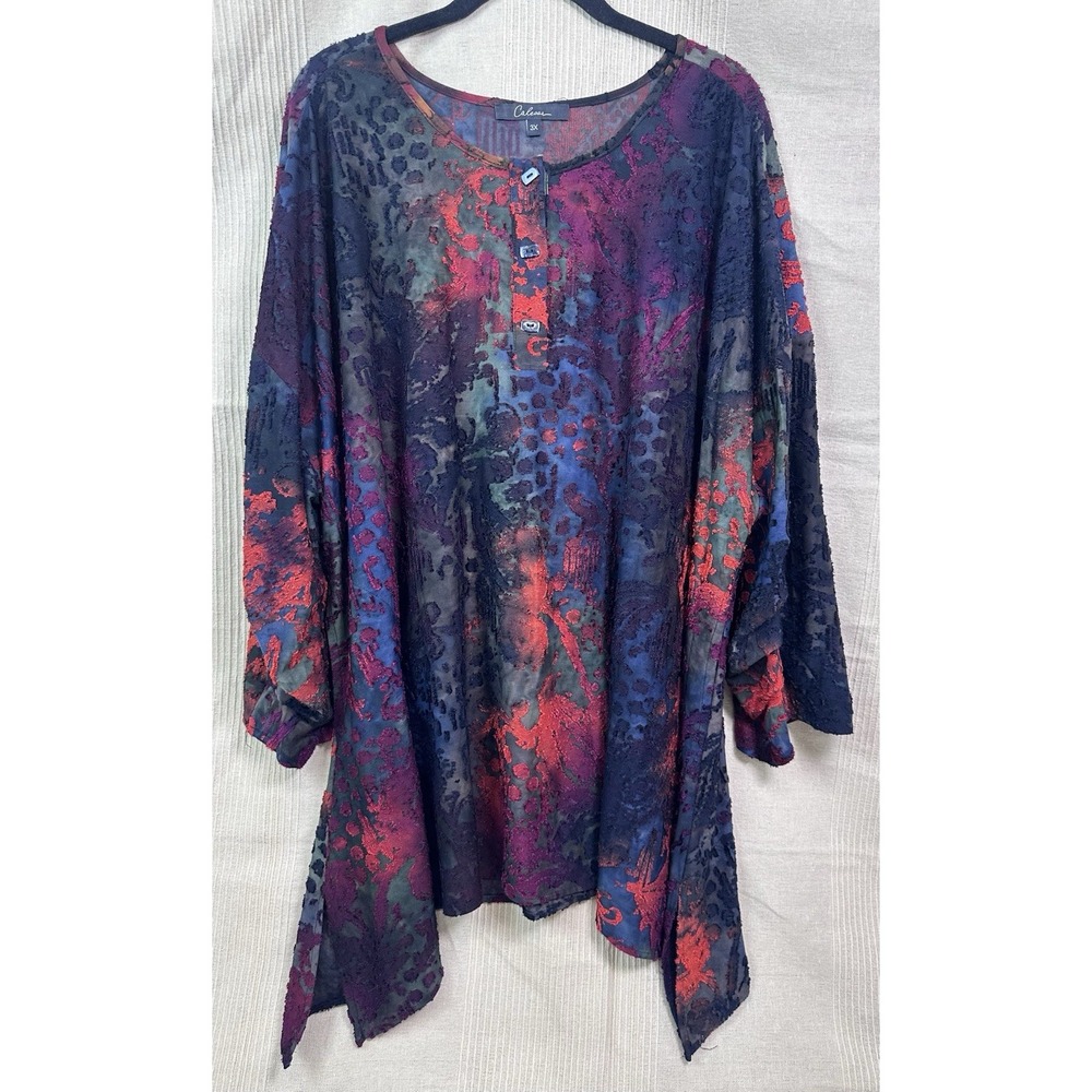 Calessa Shirt Womens 3X Dark Velvet Burnout Tunic Artsy Boho Chic Whimsigoth